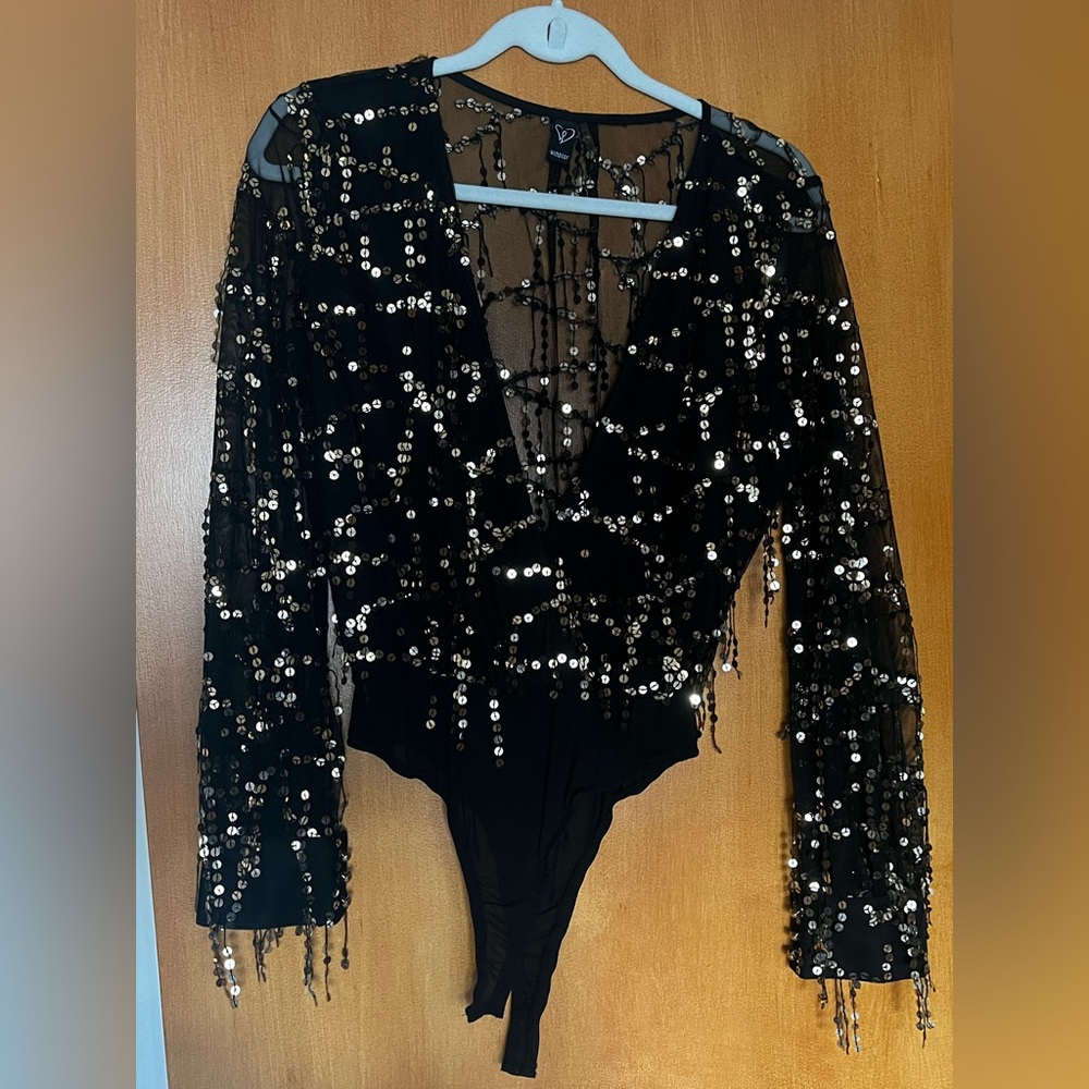 Windsor Black & Gold Tasseled Bodysuit